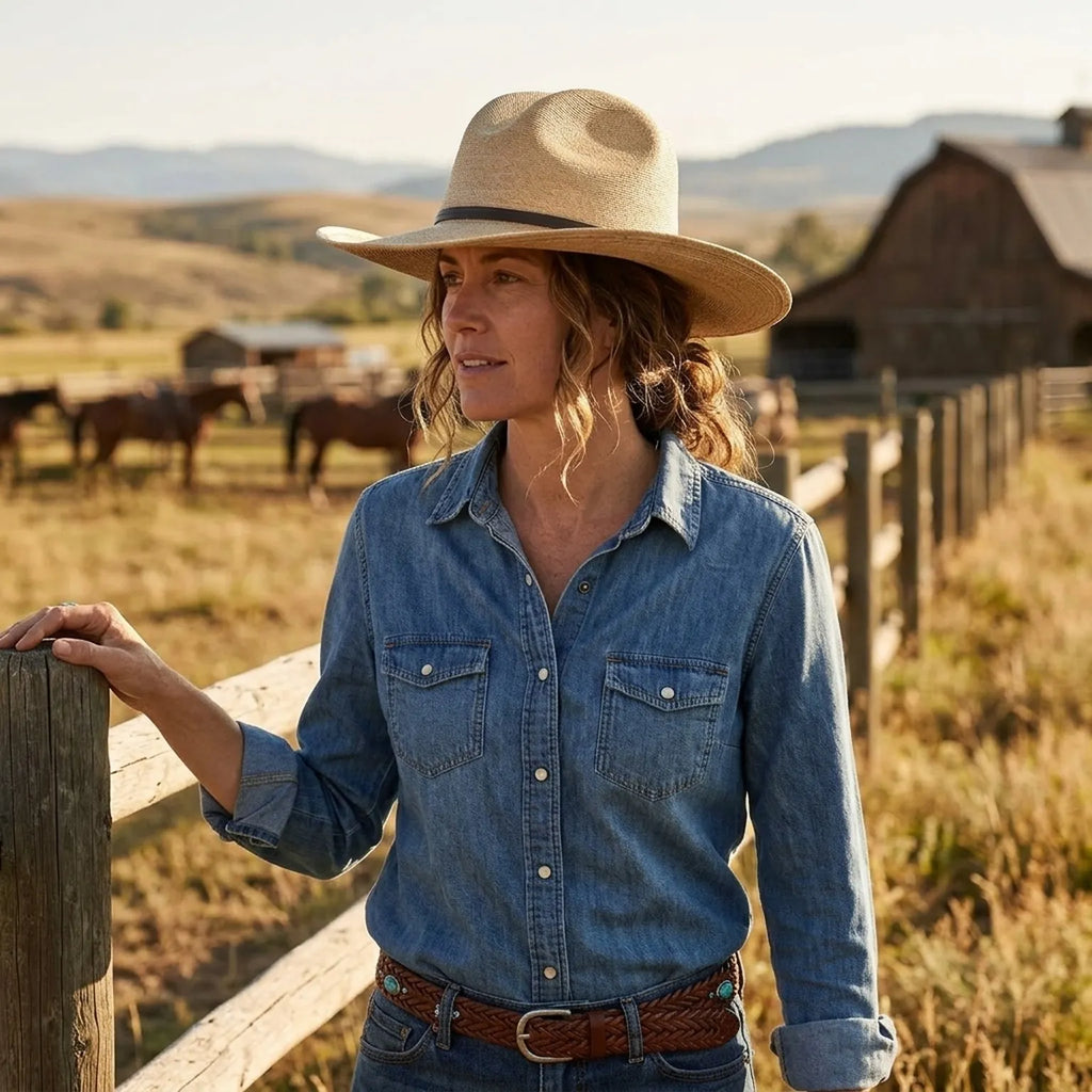 Natural Tan Straw Panama Hat with Brown Grosgrain Ribbon