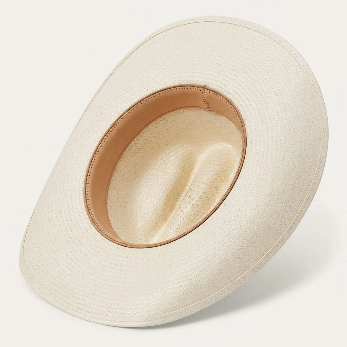 Cream Straw Fedora Hat with Cross-Stitch Leather Hatband