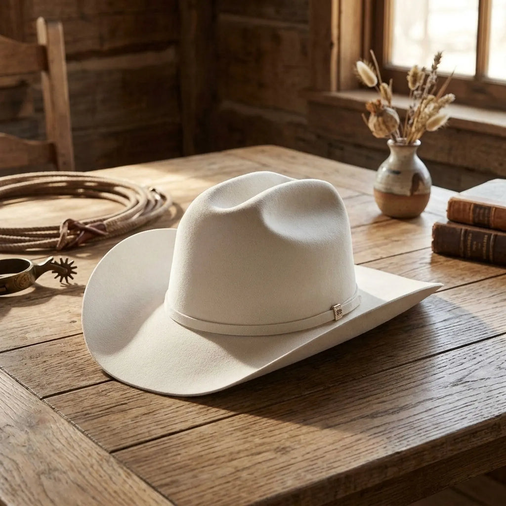 Unisex White Wool Felt Cowboy Hat with Slim Band