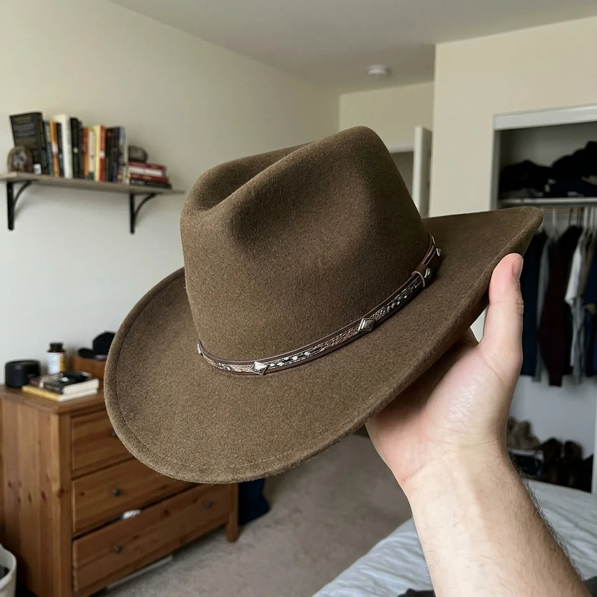 Unisex Brown Western Hat with Concho Leather Band