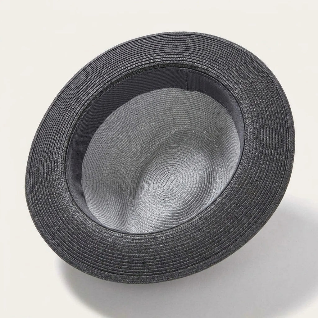 Two-Tone Straw Fedora Hat with Patterned Band and Brim