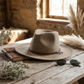 Unisex Beige Wool Felt Western Hat with Braided Leather Band