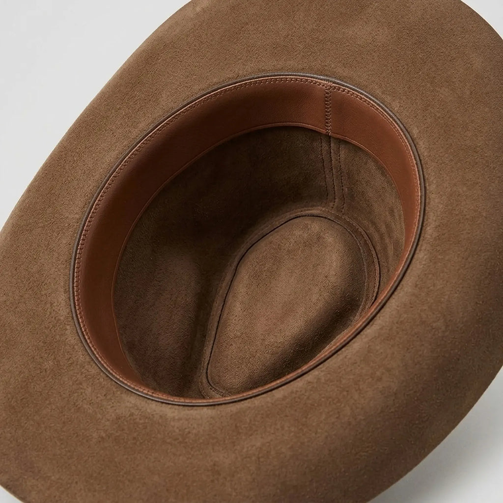Classic Brown Felt Cowboy Hat Tooled Leather Band Knot