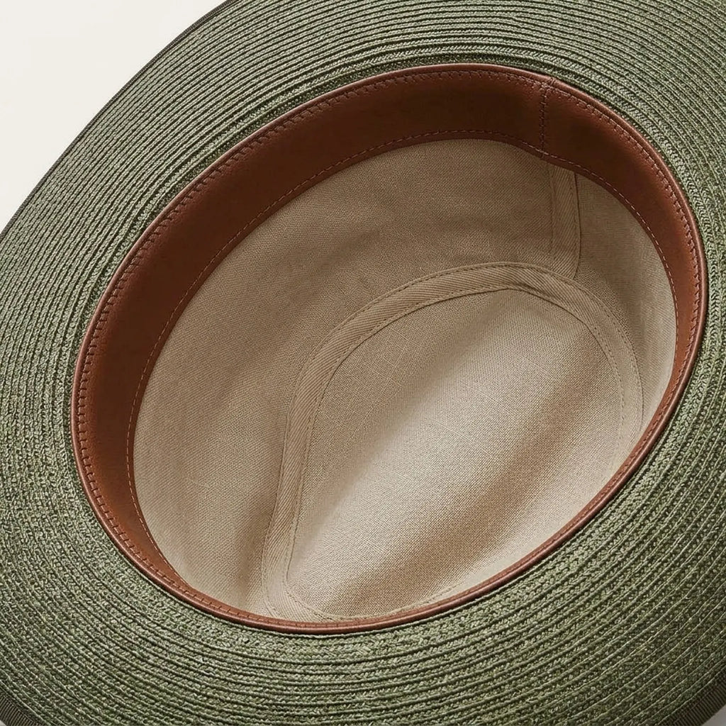 Olive Green Panama Hat in Straw with Bound Edge Detail