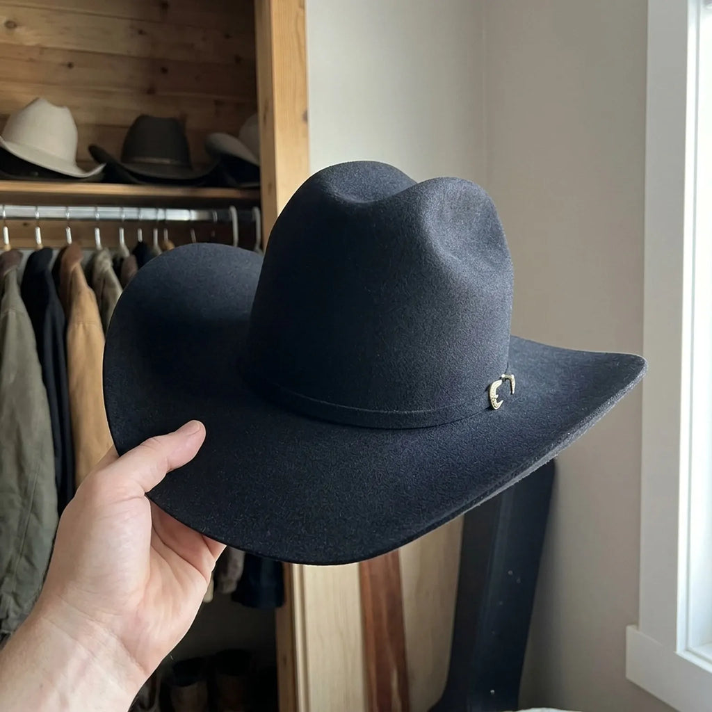 Black Wool Felt Cowboy Hat with Gold Metal Ornament
