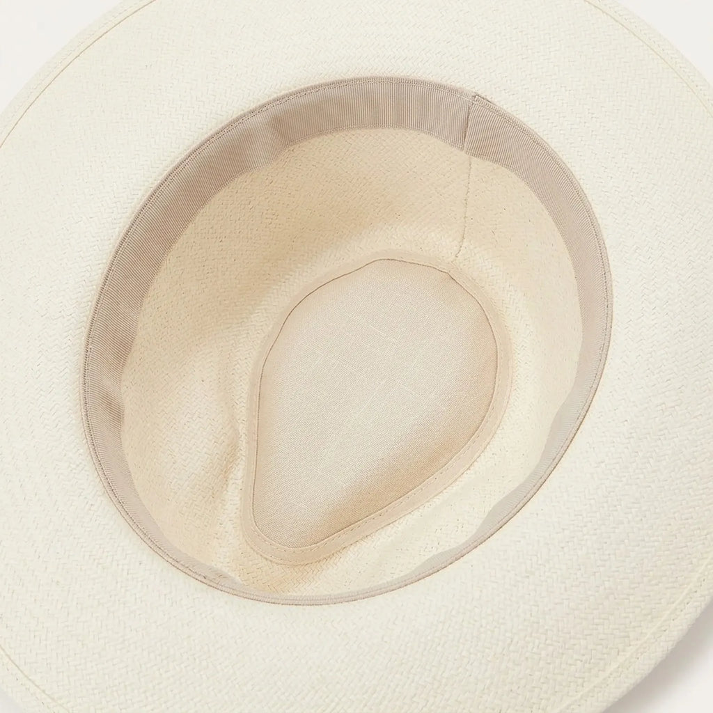 Cream Straw Fedora Hat with Tonal Grosgrain Band and Curved Brim