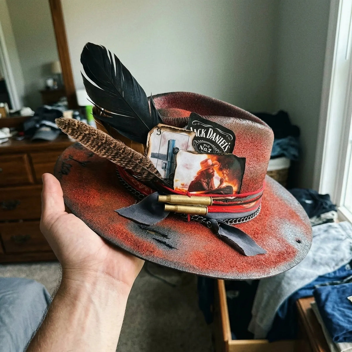 Rust Western Hat with Vintage Patch Details and Bullet Accents