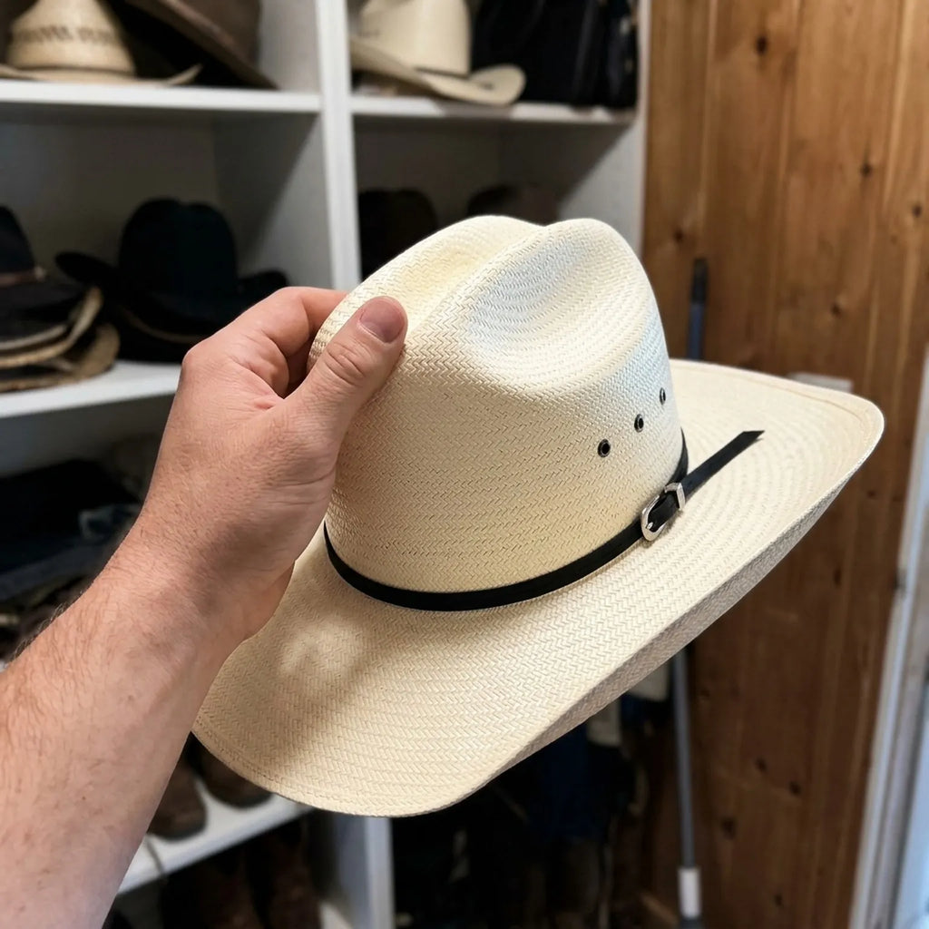 Ivory Straw Cowboy Hat with Black Ribbon Band and Side Bow