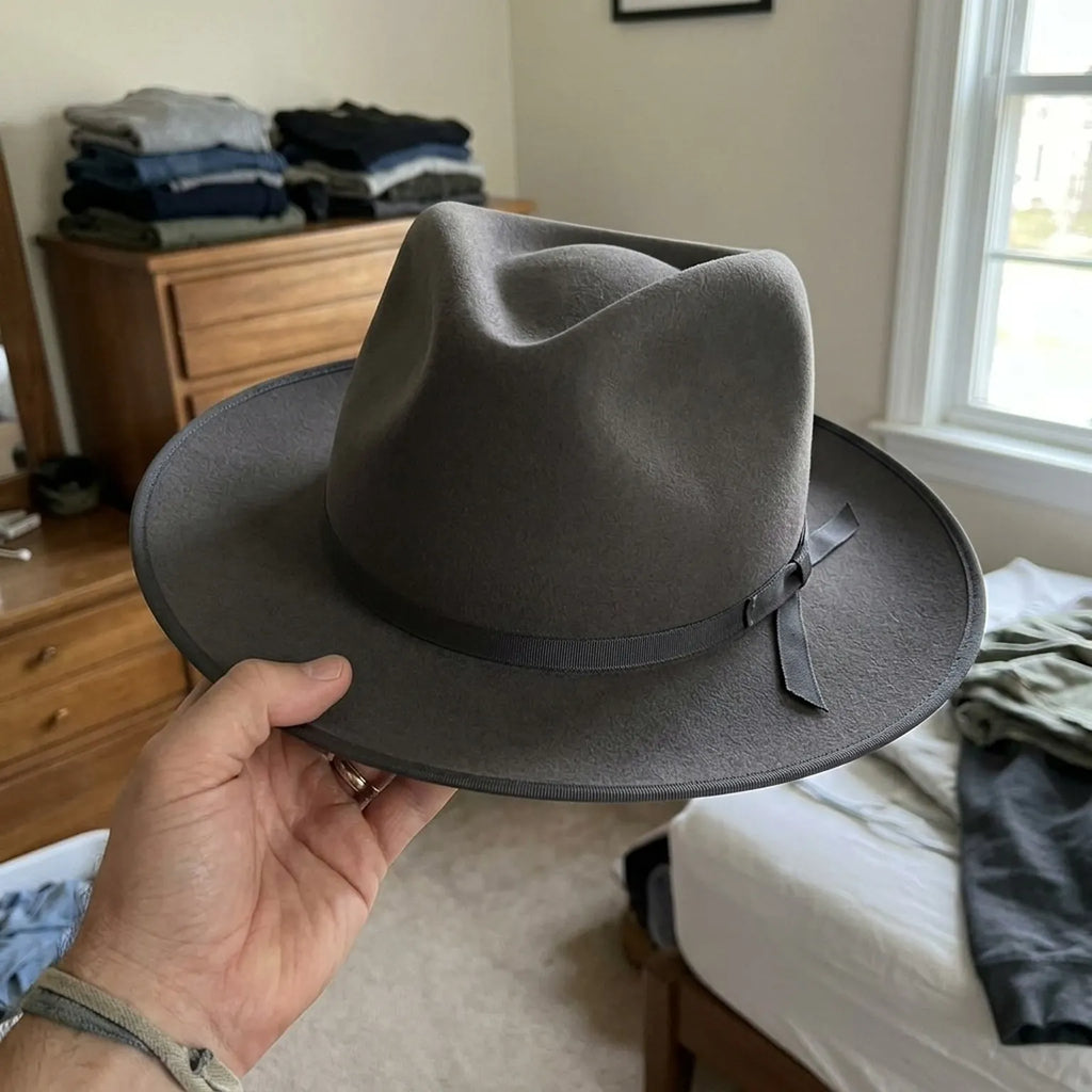 Grey Felt Fedora Hat with Black Grosgrain Band - Classic