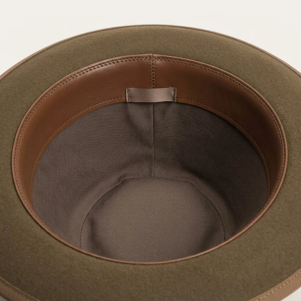 Olive Green Fedora With Dark Band and Feather Accent