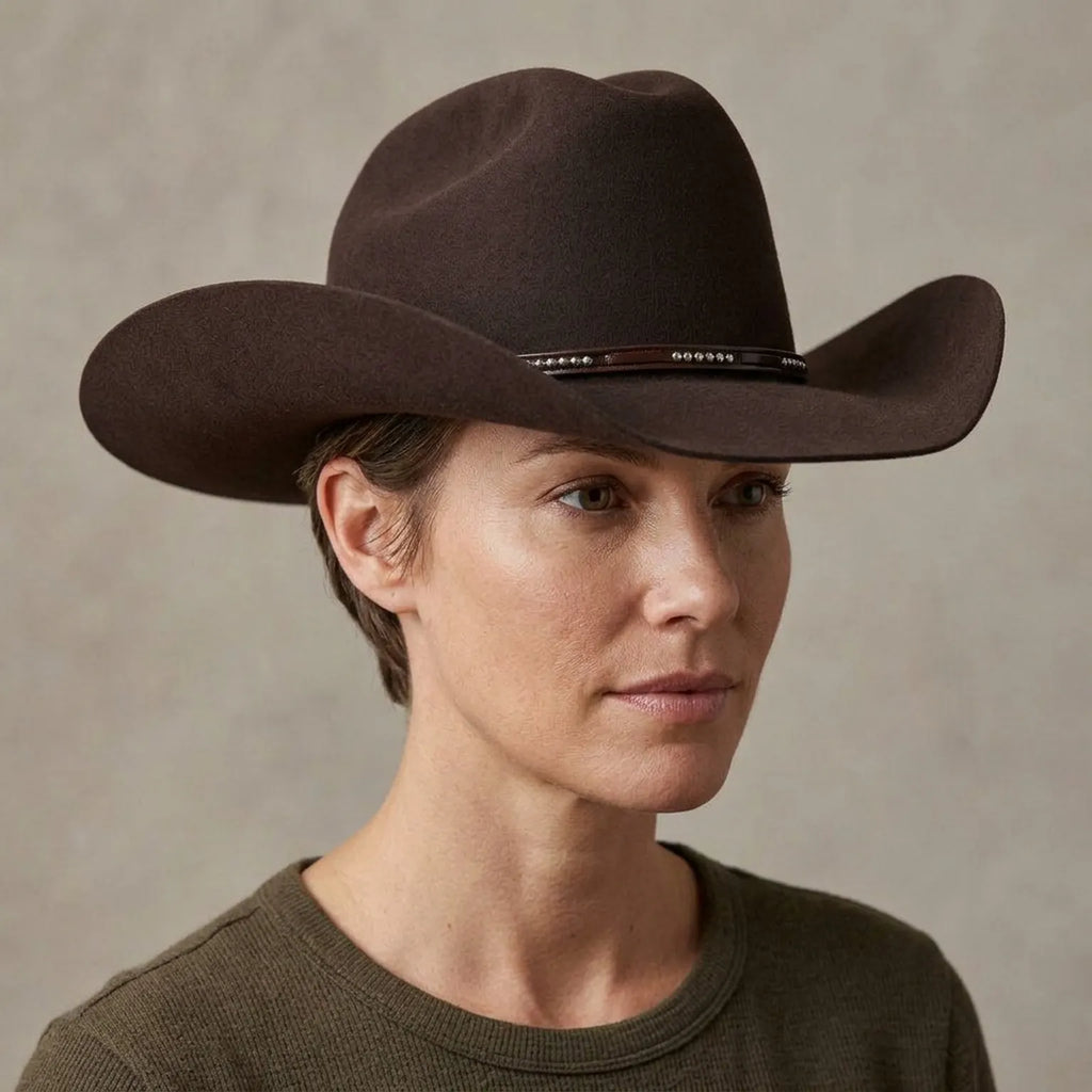 Dark Brown Felt Cowboy Hat with Rhinestone Embellished Band