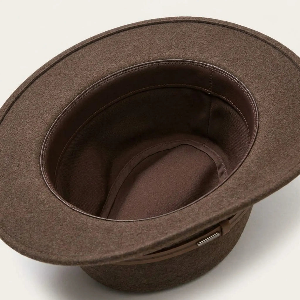 Brown Wool Felt Fedora with Tan Leather Band, Classic Teardrop Shape
