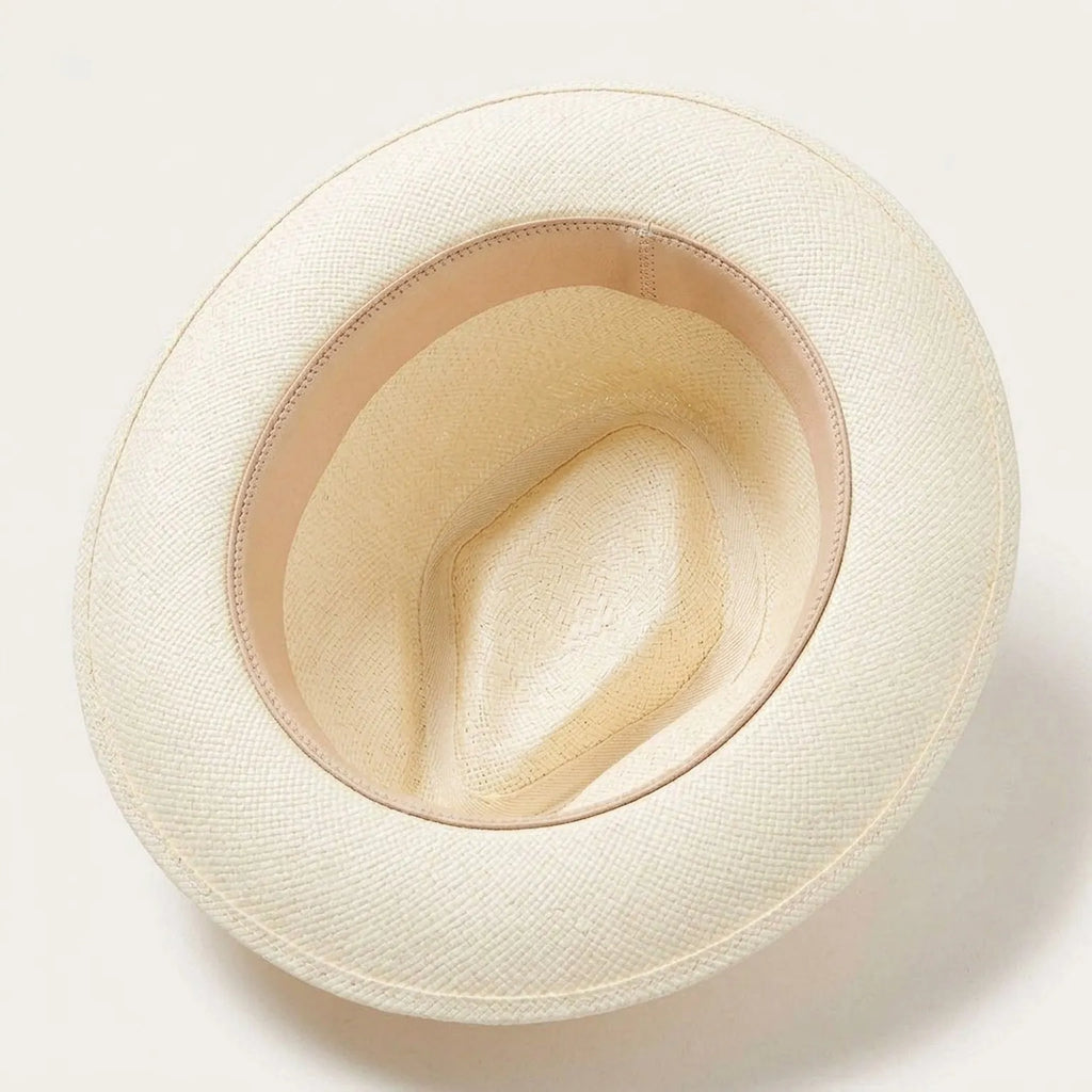 Ivory Straw Panama Hat with Black Ribbon Band for Summer