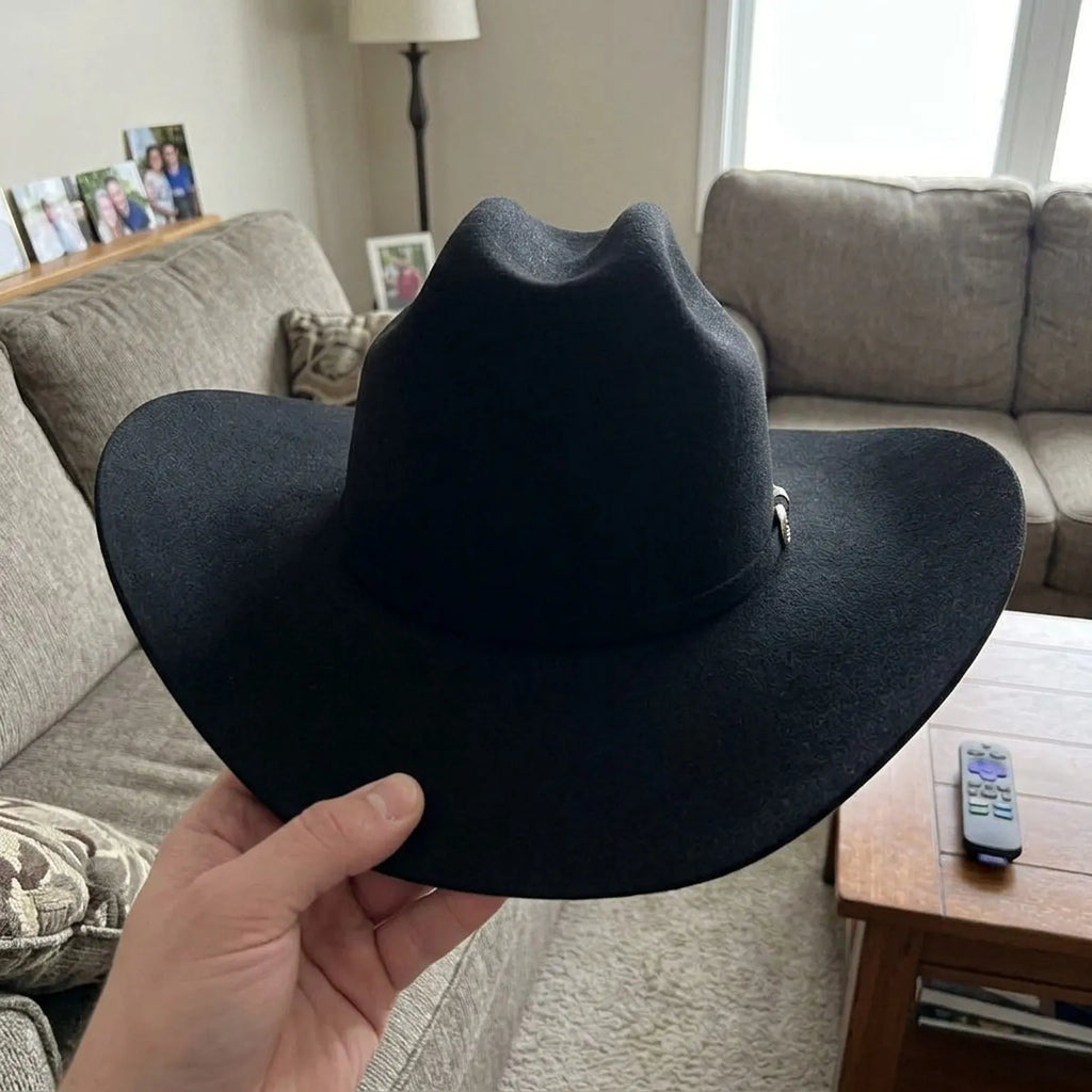Black Felt Cowboy Hat with Silver Pin - Classic Western