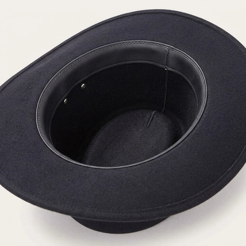 Black Studded Wide-Brim Wool Felt Hat with Leather Band