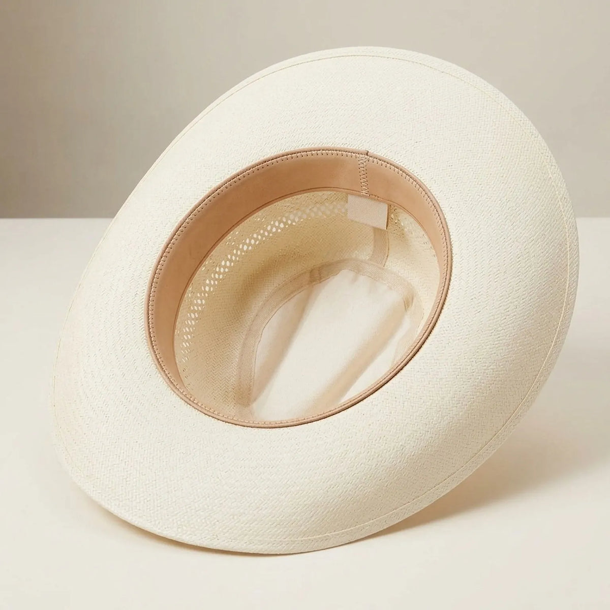 Cream Open-Weave Straw Western Hat with Brown Ribbon Band