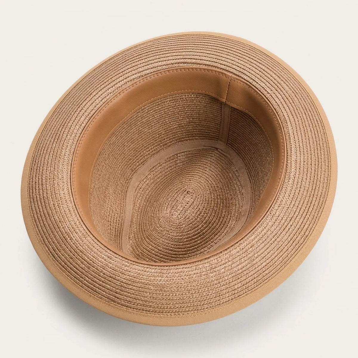 Tan Straw Fedora Hat with Wide Brim and Brown Ribbon Band