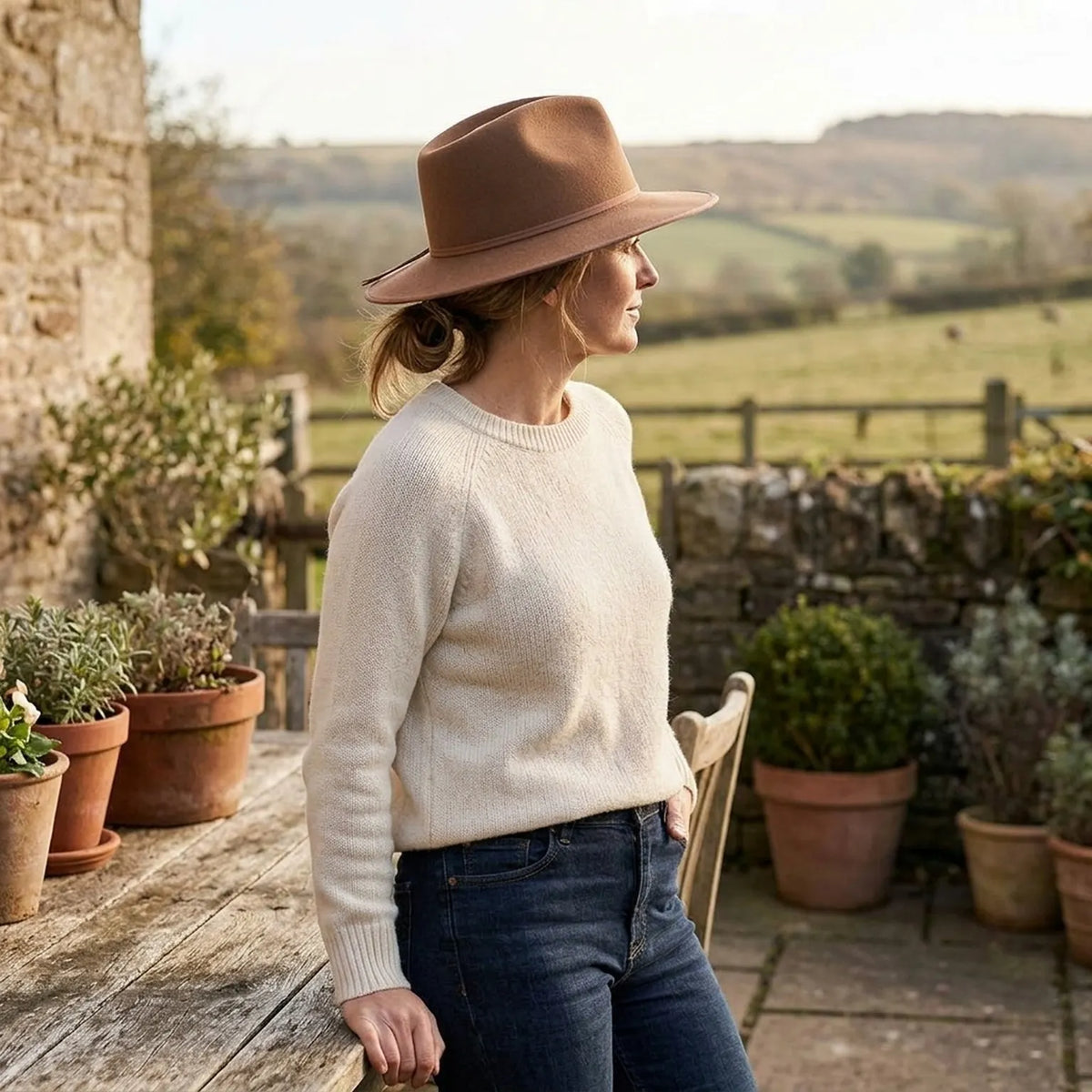 Unisex Camel Wool Felt Fedora Hat with Matching Band
