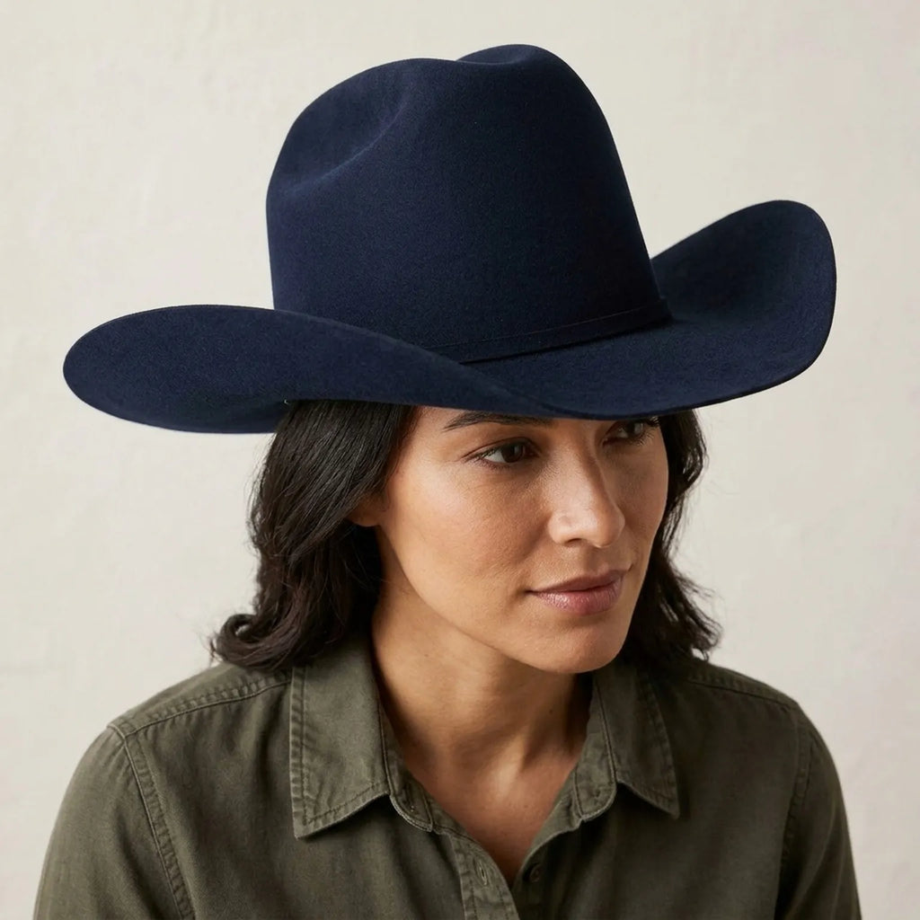 Unisex Navy Wool Felt Cowboy Hat with Refined Western Look