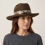 Brown Fedora With Snakeskin Pattern Leather Band