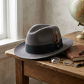 Gray Fedora With Black Band and Plumed Feather Detail