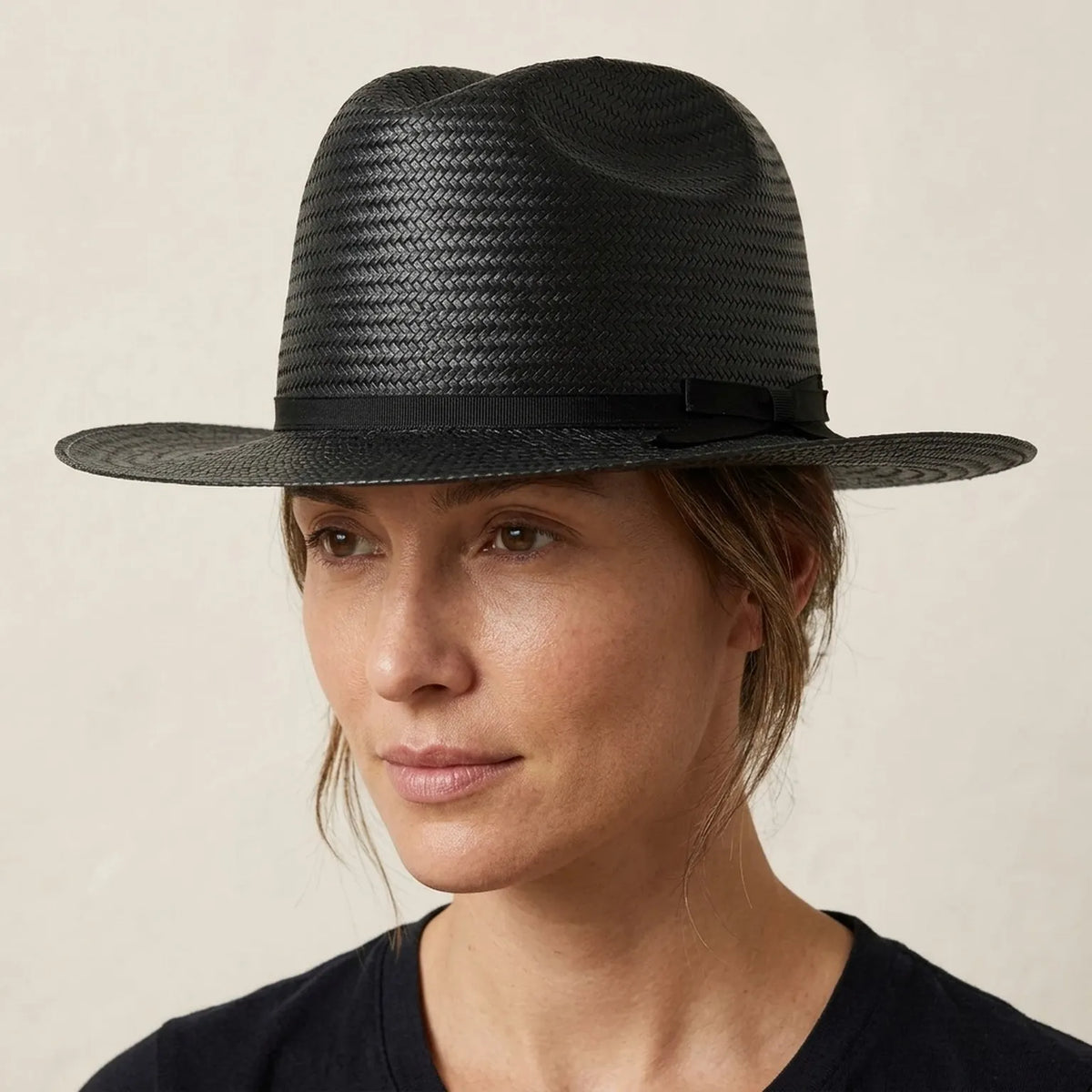 Black Straw Fedora with Ribbon Band for Summer Evening Style
