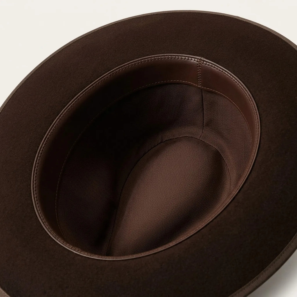 Dark Brown Felt Fedora with Caramel Ribbon and Edge Trim