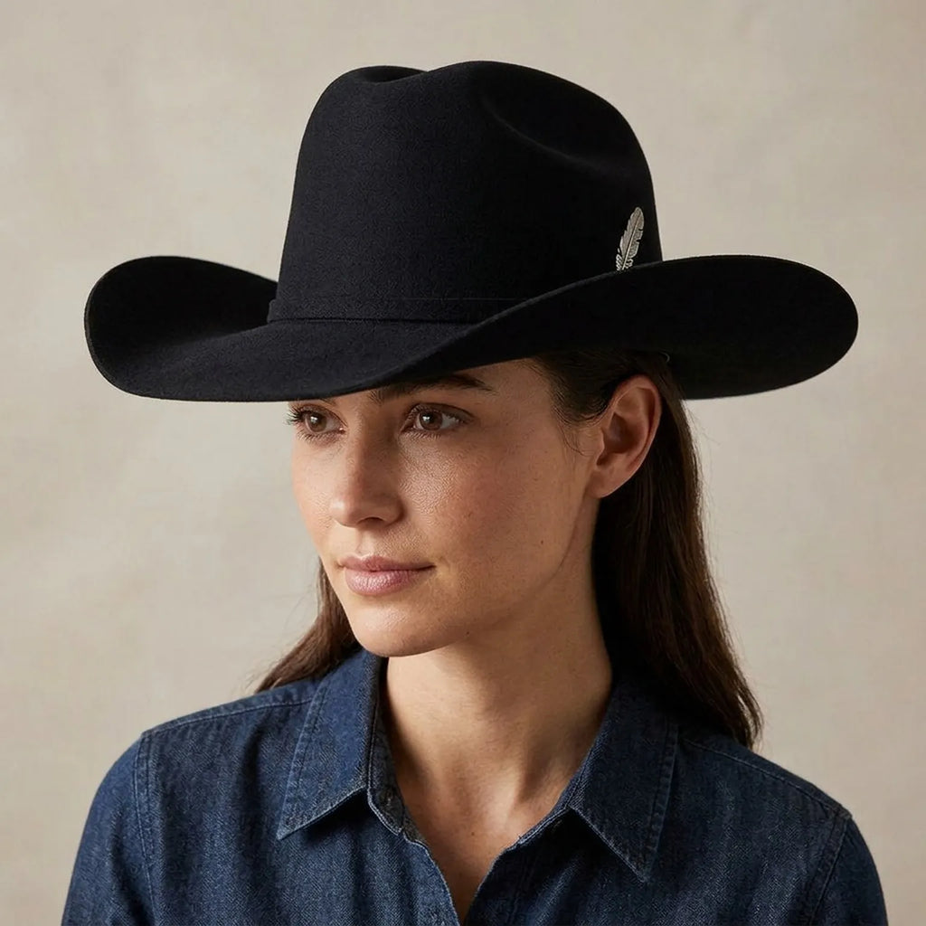 Black Wool Felt Cowboy Hat with Silver Pin Side Detail