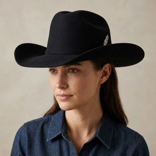 Black Wool Felt Cowboy Hat with Silver Pin Side Detail