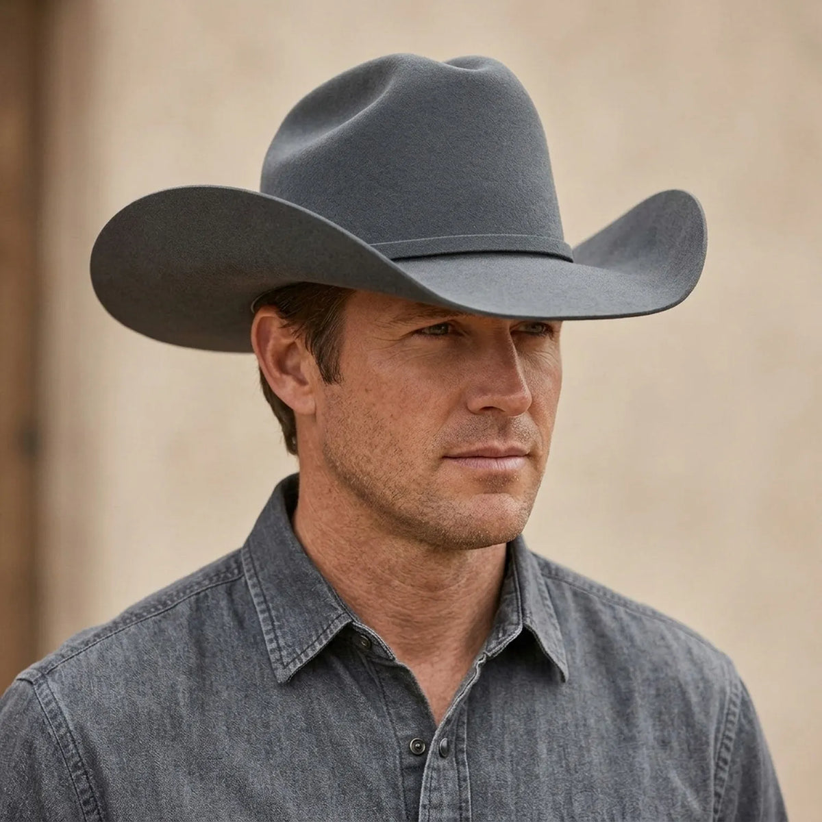 Unisex Grey Wool Felt Cowboy Hat for Western Outdoor Style