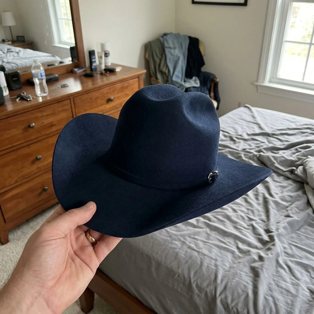 Unisex Navy Wool Felt Cowboy Hat with Refined Western Look