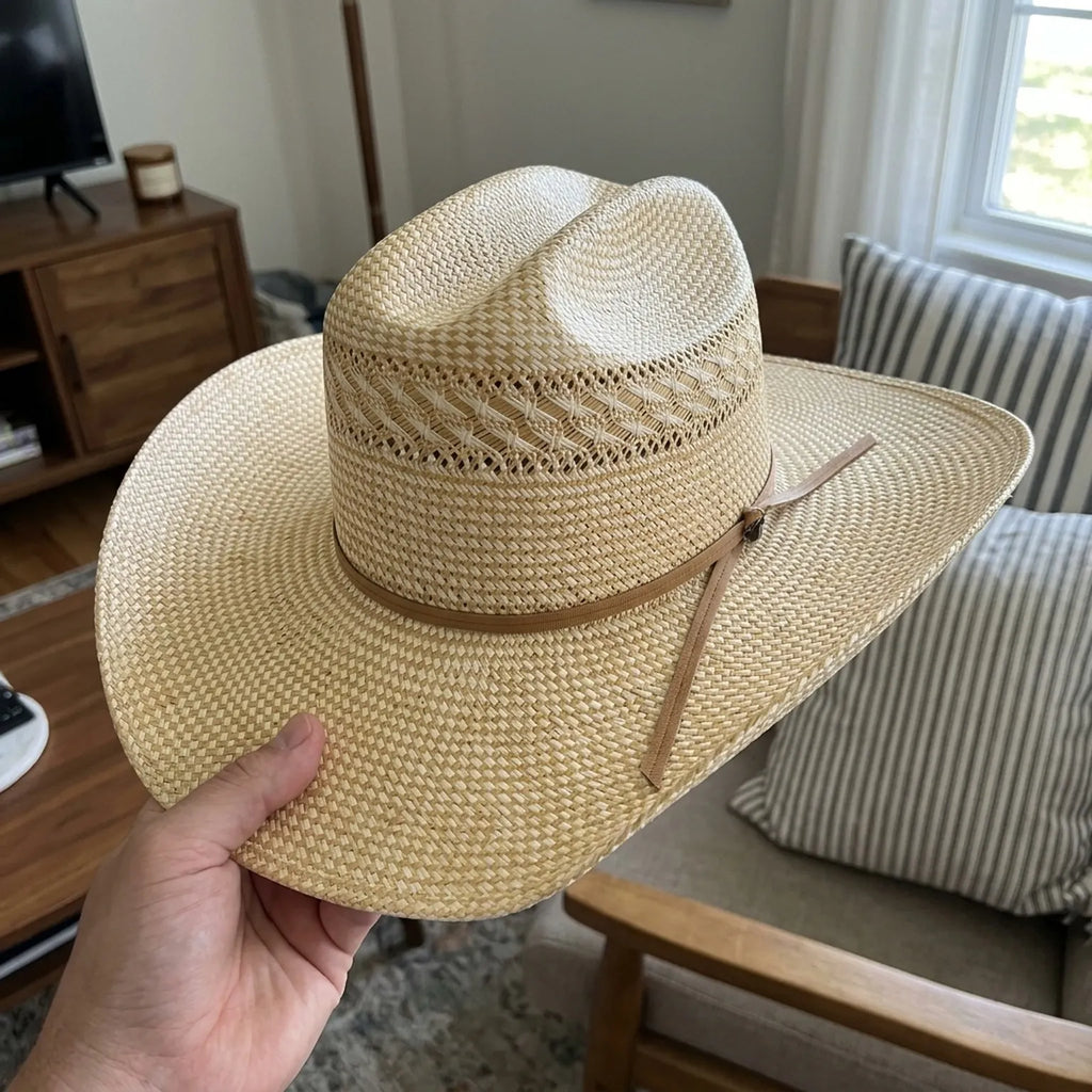 Unisex Open Weave Western Straw Hat with Leather Band Sun