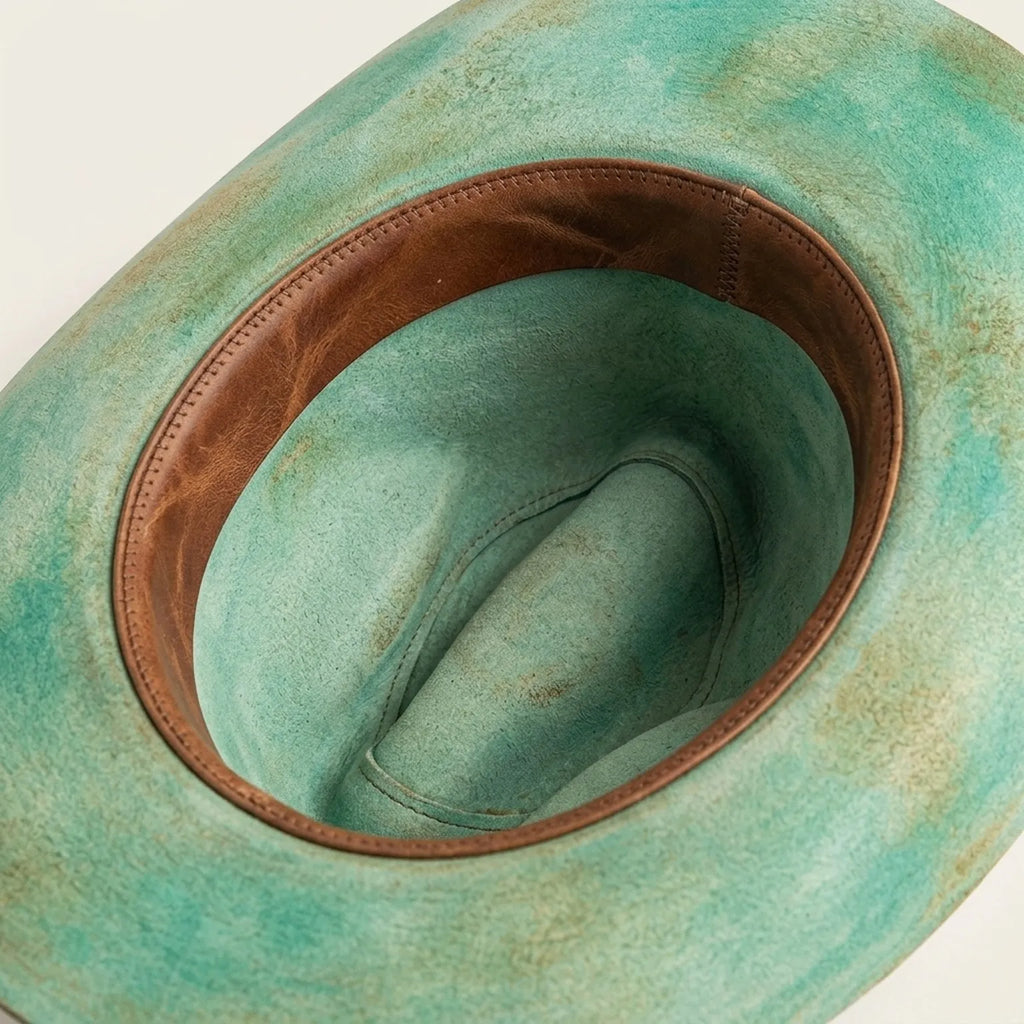 Turquoise Cowboy Hat with Crocodile Print Band and Rope Tie