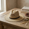 Natural Straw Sun Hat with Open Weave Crown and Wide Brim