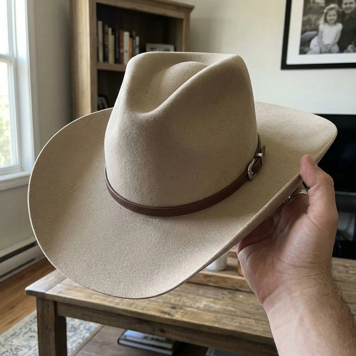 Cream Wool Felt Cowboy Hat with Brown Leather Concho Band