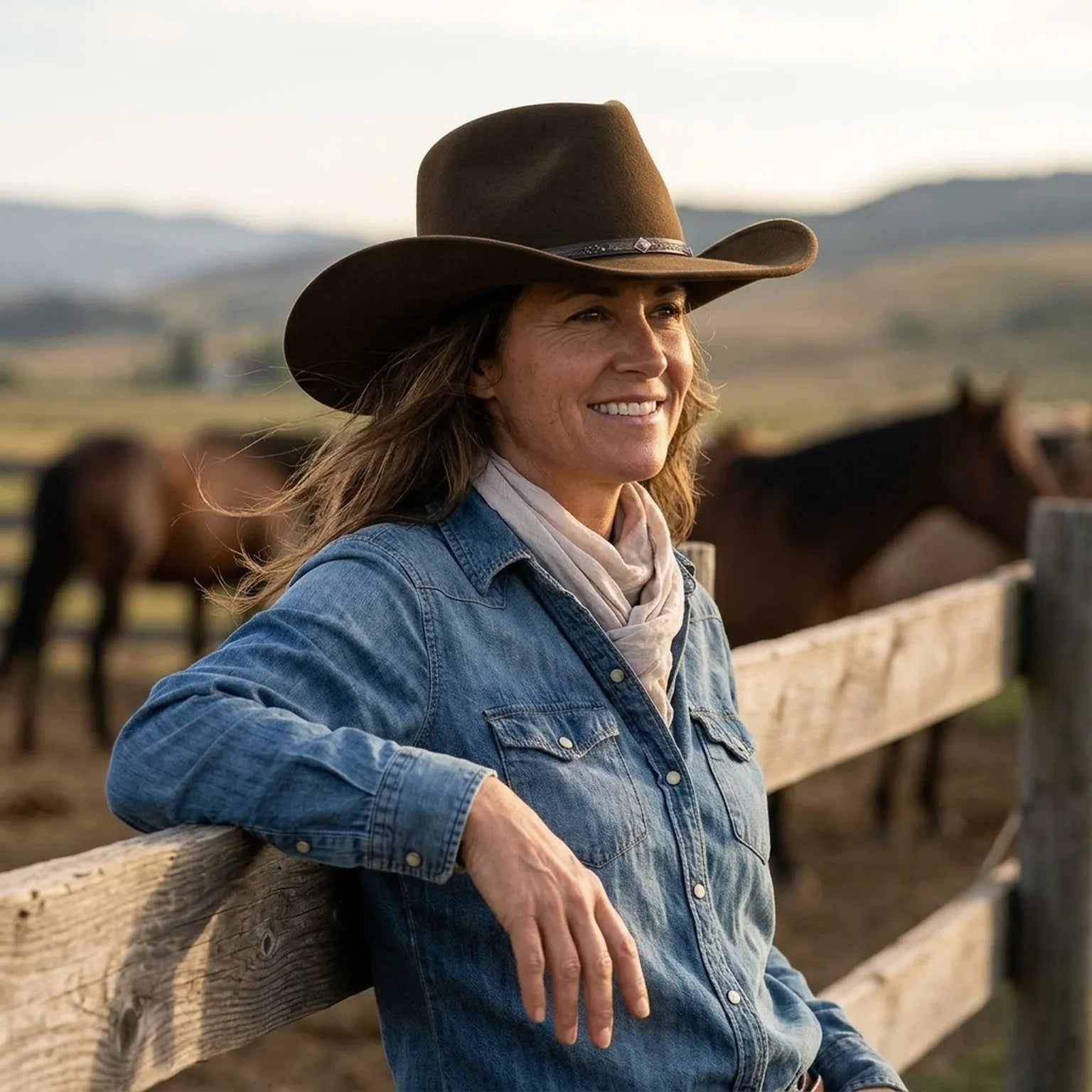 Unisex Brown Western Hat with Concho Leather Band