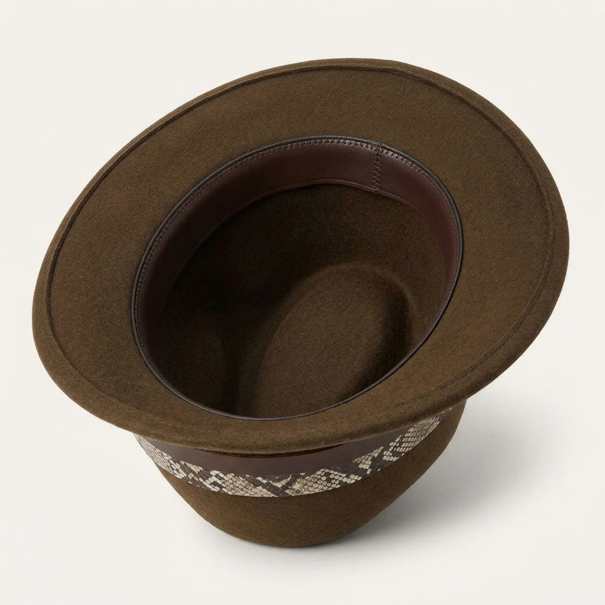 Brown Fedora With Snakeskin Pattern Leather Band