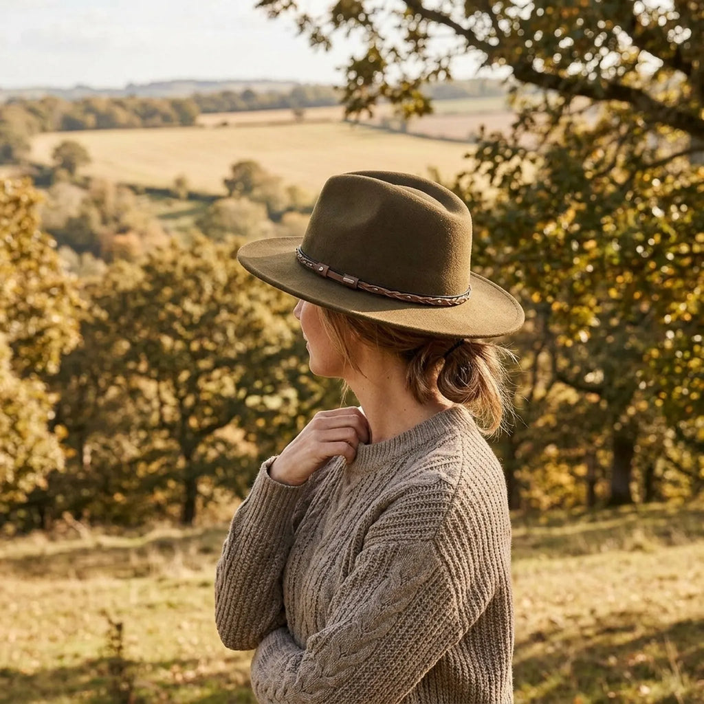 Brown Wool Felt Western Hat with Braided Leather Stud Band
