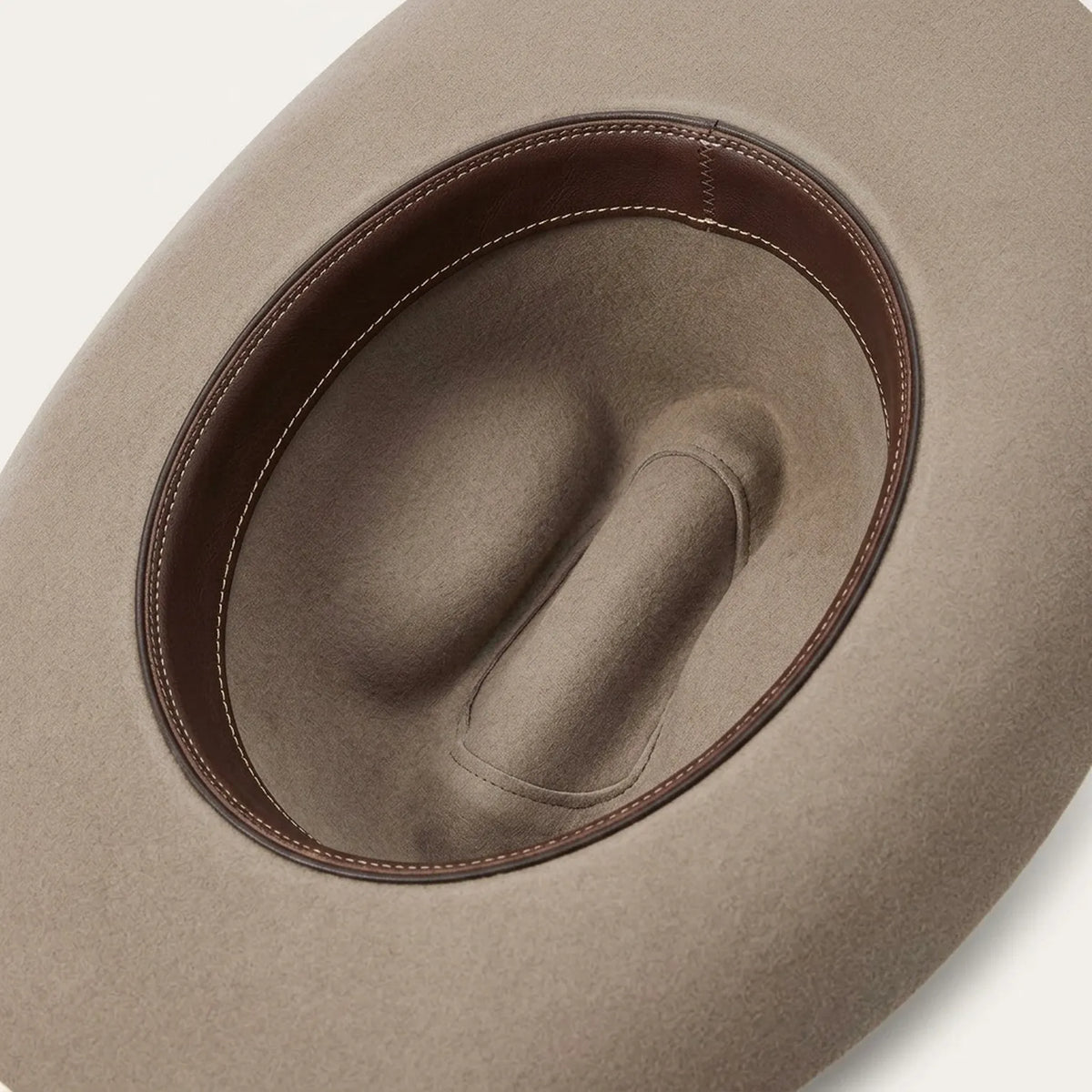 Unisex Taupe Wool Felt Cowboy Hat with Grosgrain Band Pin