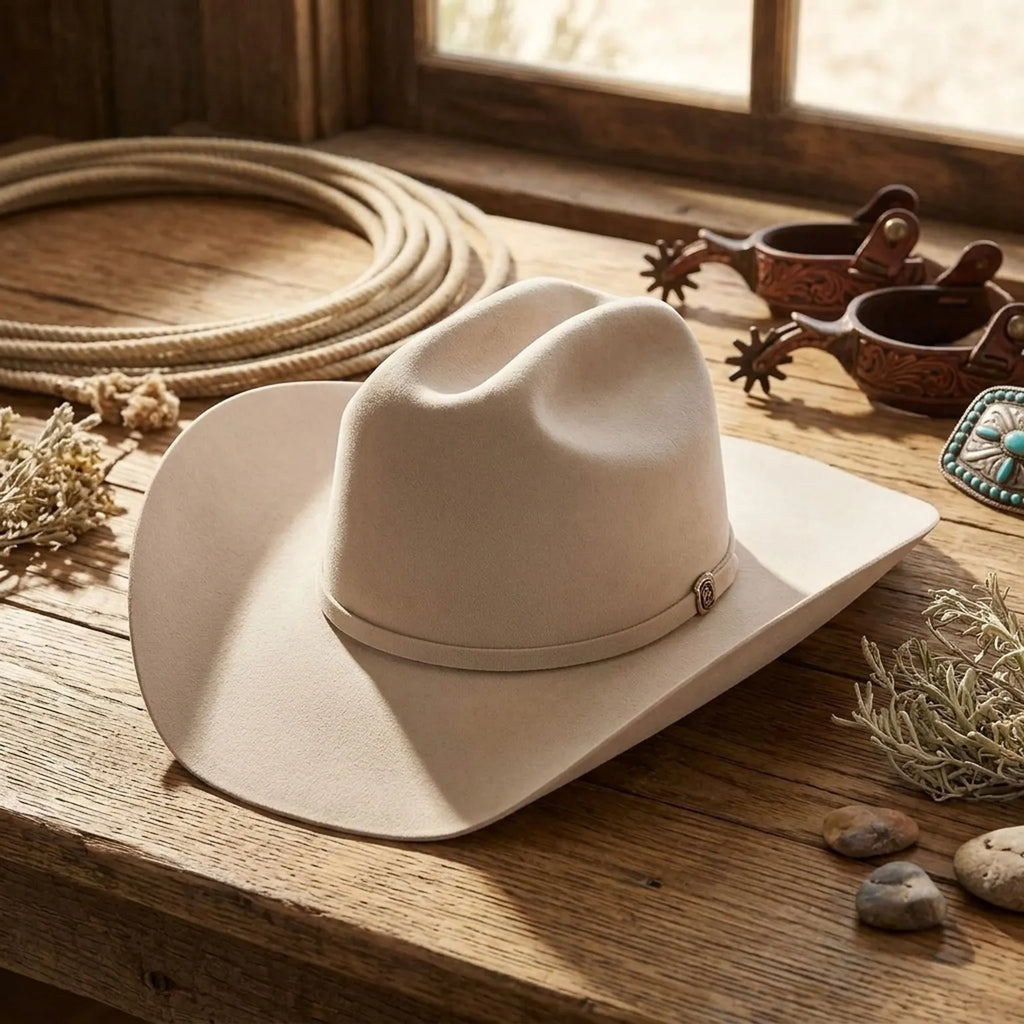 Ivory Wool Felt Cowboy Hat with Matching Band and Pin