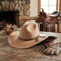 Tan Wool Felt Cowboy Hat with Braided Leather Tassel Band