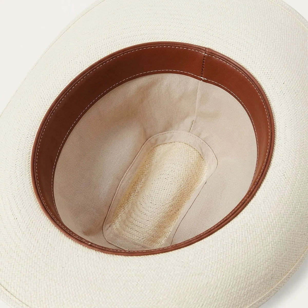 White Straw Fedora Hat with Brown Studded Leather Hatband