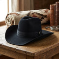Black Felt Cowboy Hat with Layered Grosgrain Band and Curved Brim