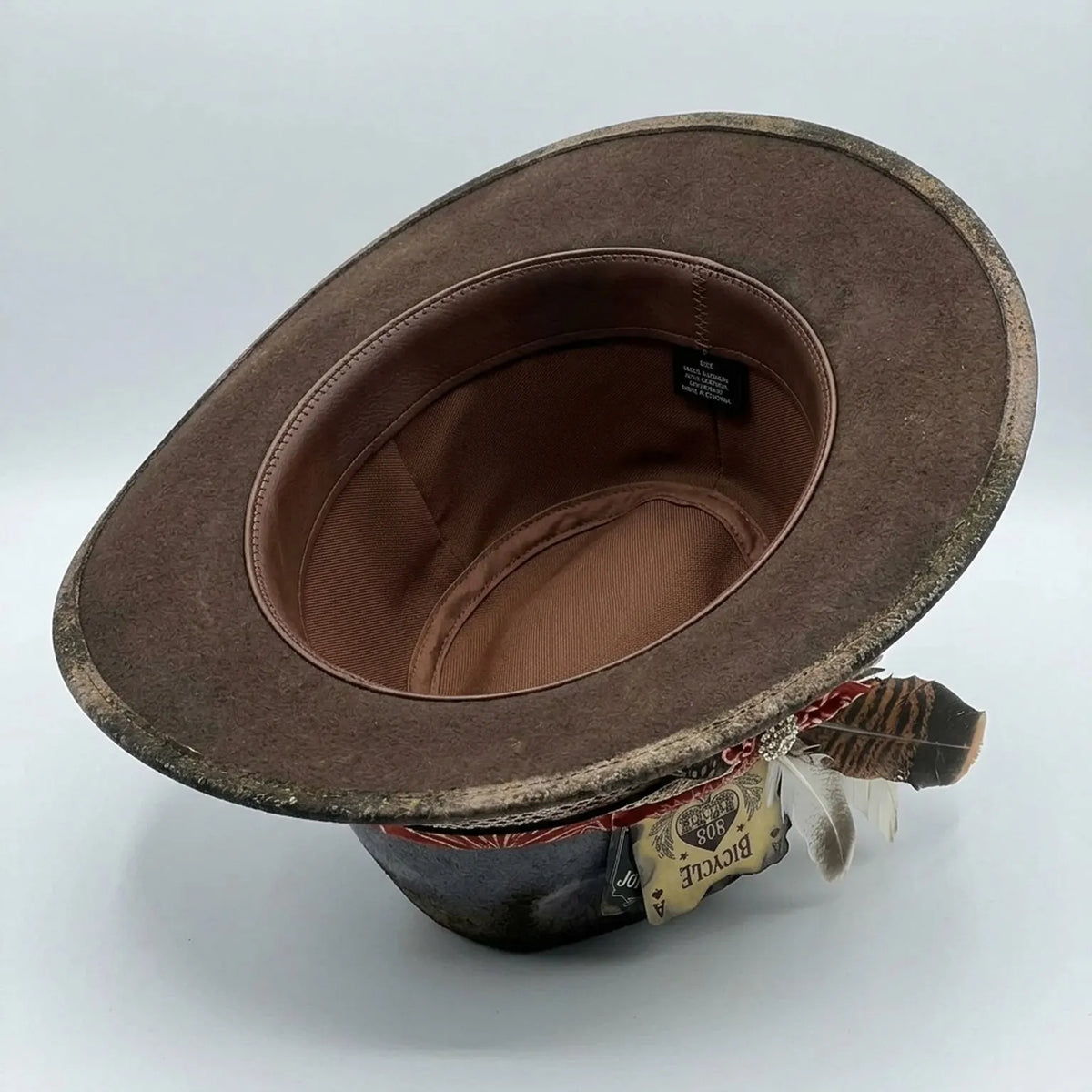 Western Fedora with Bicycle Card, Bandana and Feathers