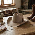 Beige Wool Felt Cowboy Hat with Feather Accent