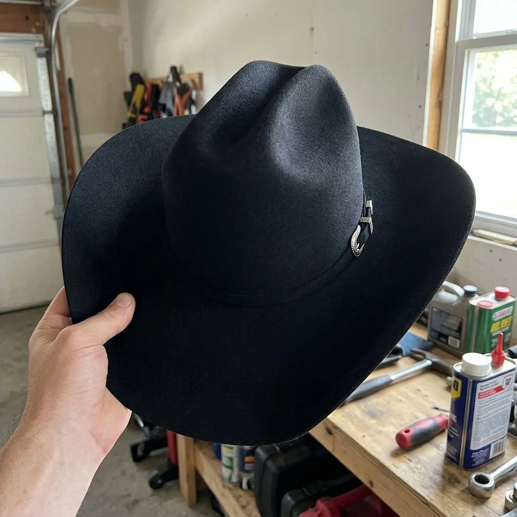 Black Felt Cowboy Hat With Simple Crown and Band