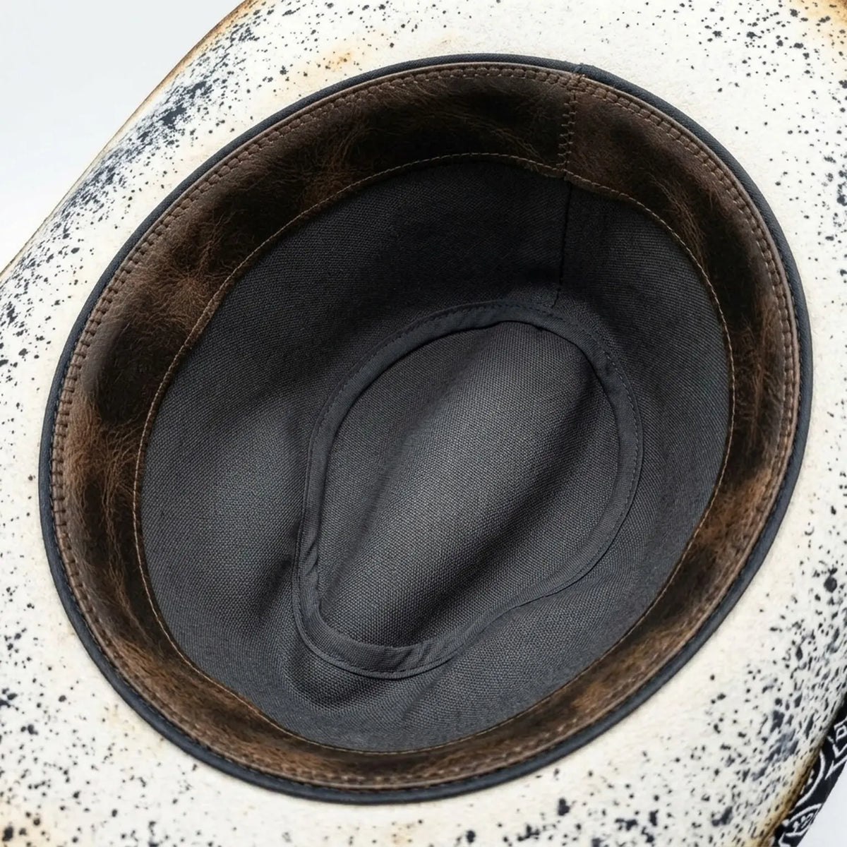 Speckled Black Cowboy Hat with Bandana Band and Feather Charm