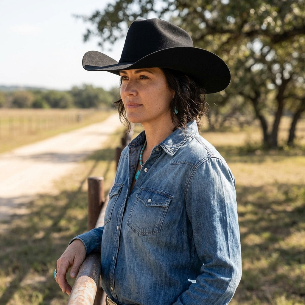 Black Felt Cowboy Hat with Cattleman Crease and Upturned Brim
