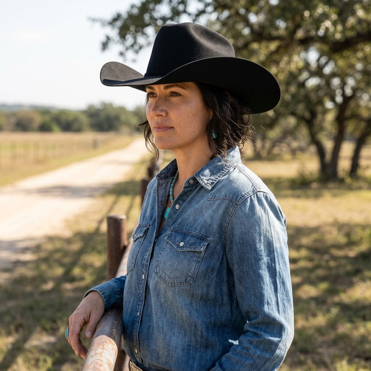 Black Felt Cowboy Hat with Cattleman Crease and Upturned Brim