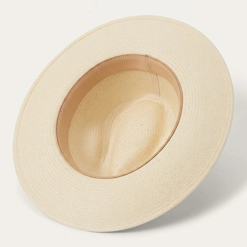 Unisex Cream Wide Brim Sun Hat with Feather and Ribbon Band